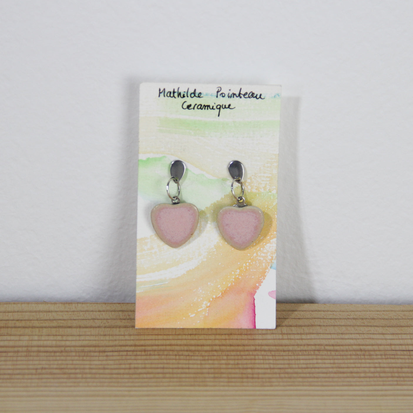 Boucles d'oreilles pendantes | coeur rose
