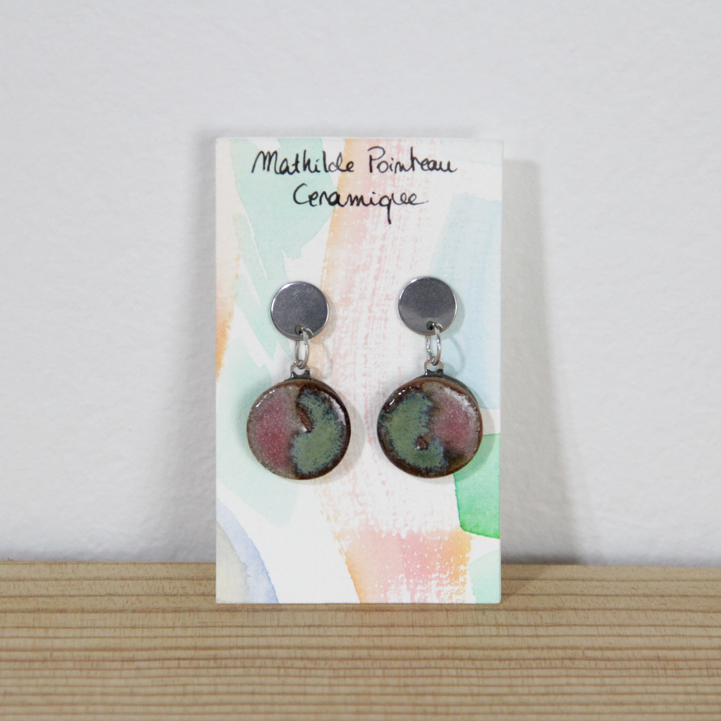 Boucles d'oreilles pendantes | bicolore rose et vert