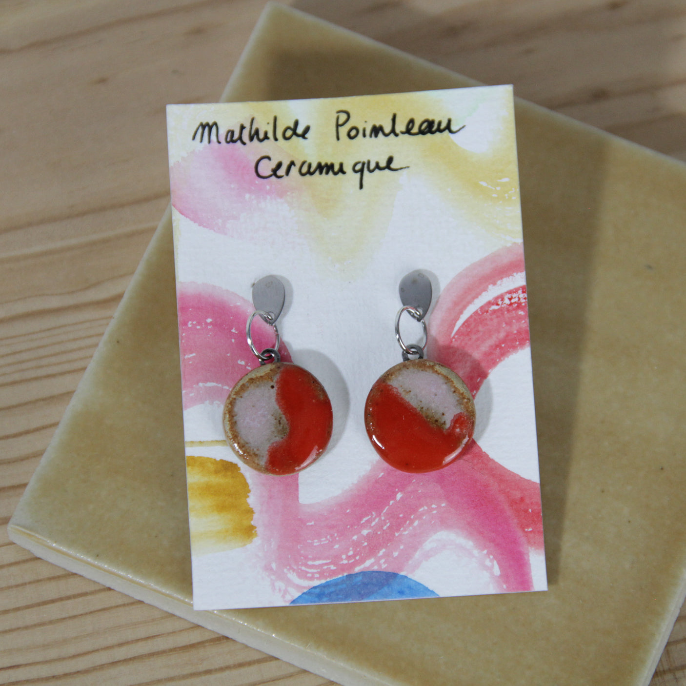 Boucles d'oreilles pendantes | bicolore rouge rose