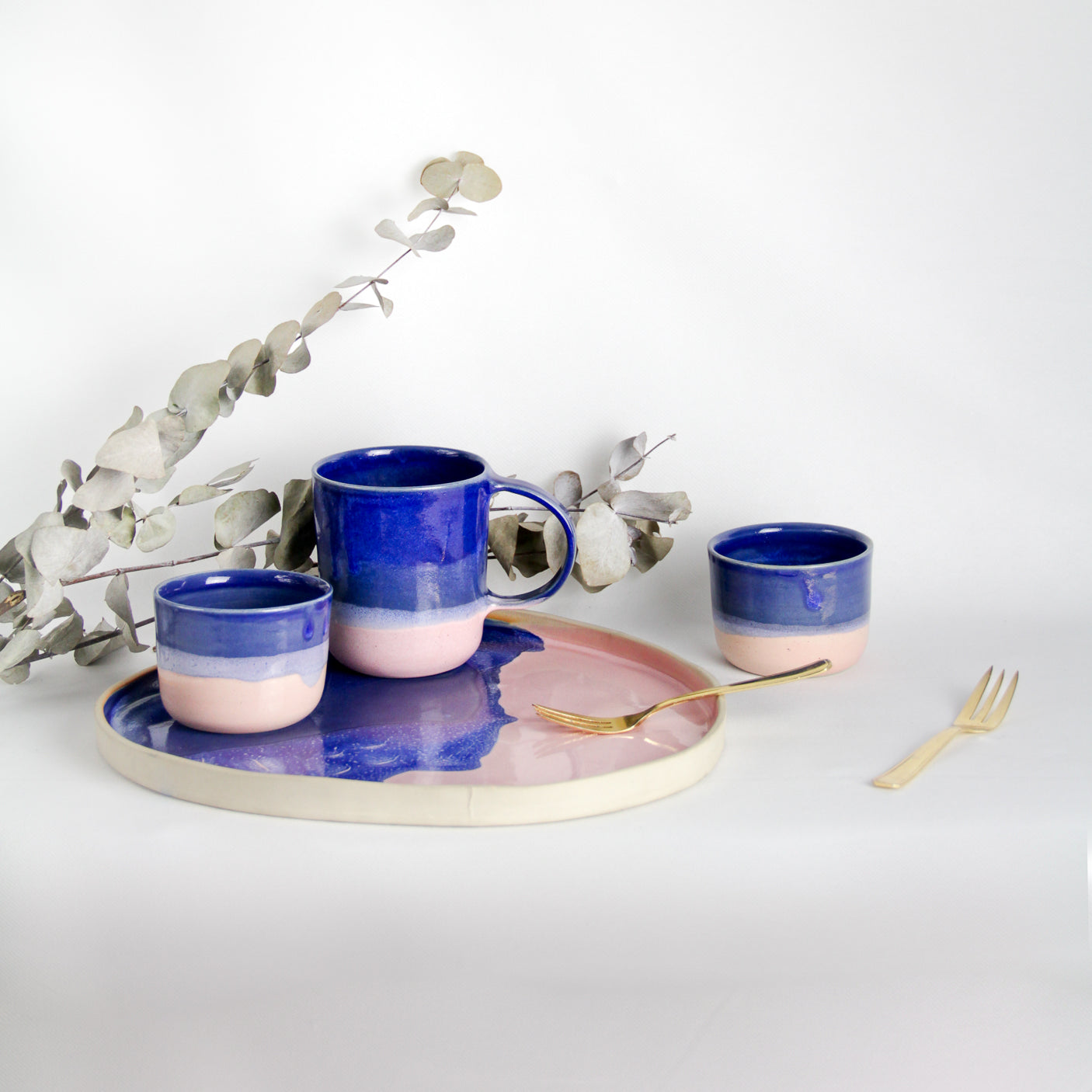 Ceramic platter - pink and blue