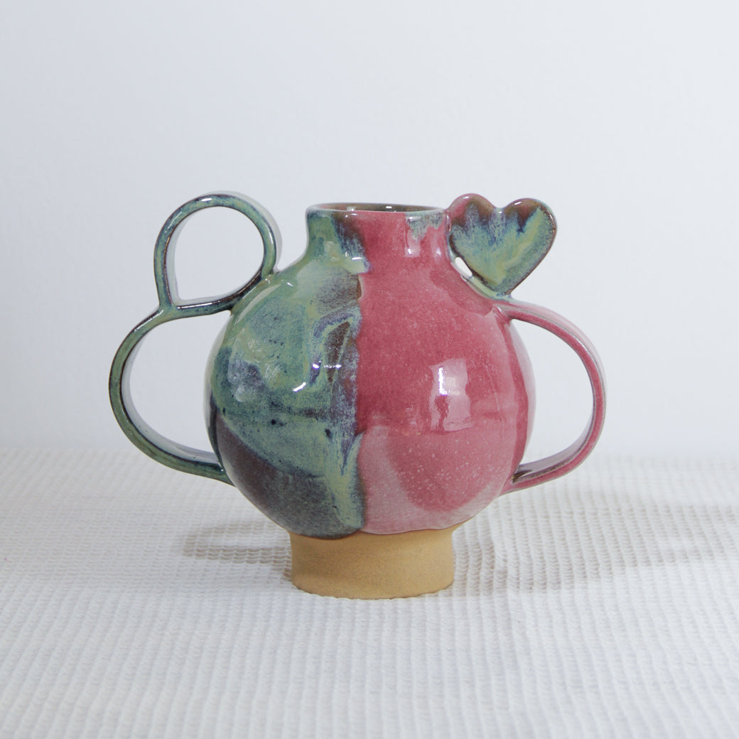 Vase coeur | vert et rose