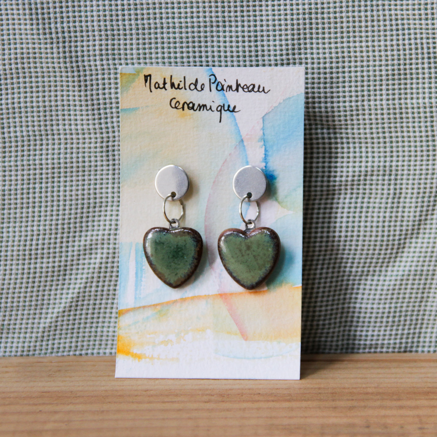 Boucles d'oreilles pendantes | coeur vert