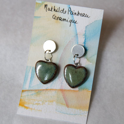 Boucles d'oreilles pendantes | coeur vert