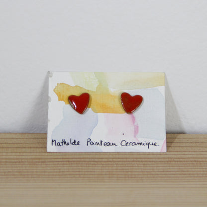 Boucles d'oreilles céramique | coeur rouge