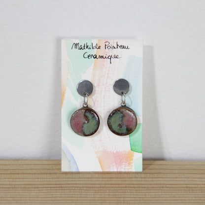 Boucles d'oreilles pendantes | bicolore rose et vert