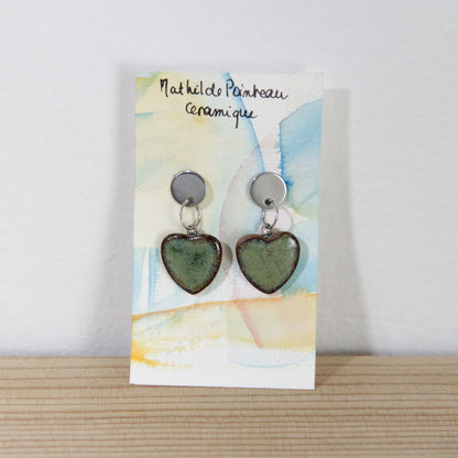 Boucles d'oreilles pendantes | coeur vert