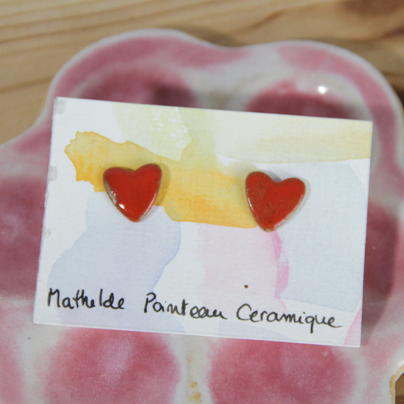 Boucles d'oreilles céramique | coeur rouge