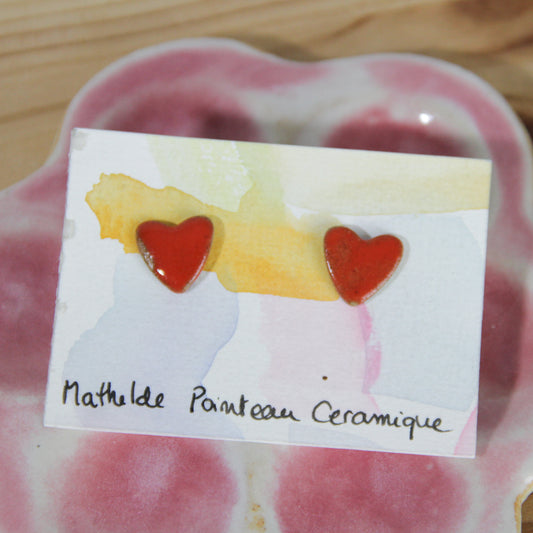Boucles d'oreilles céramique | coeur rouge