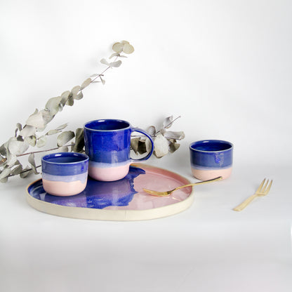 Ceramic platter - pink and blue