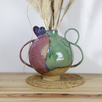 Vase coeur | Vert et rose