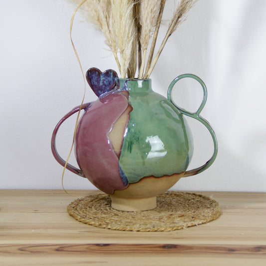 Vase coeur | Vert et rose