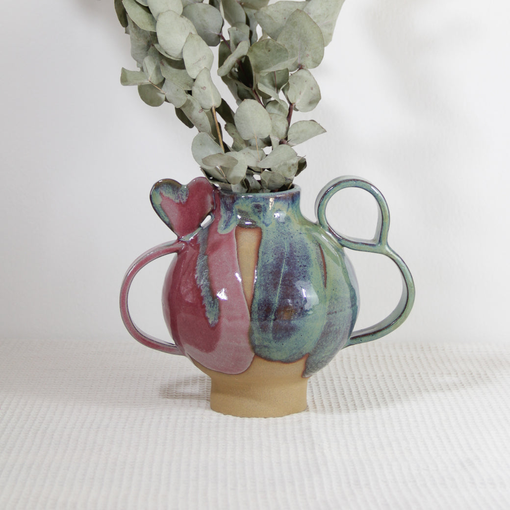 Vase coeur  | vert et rose