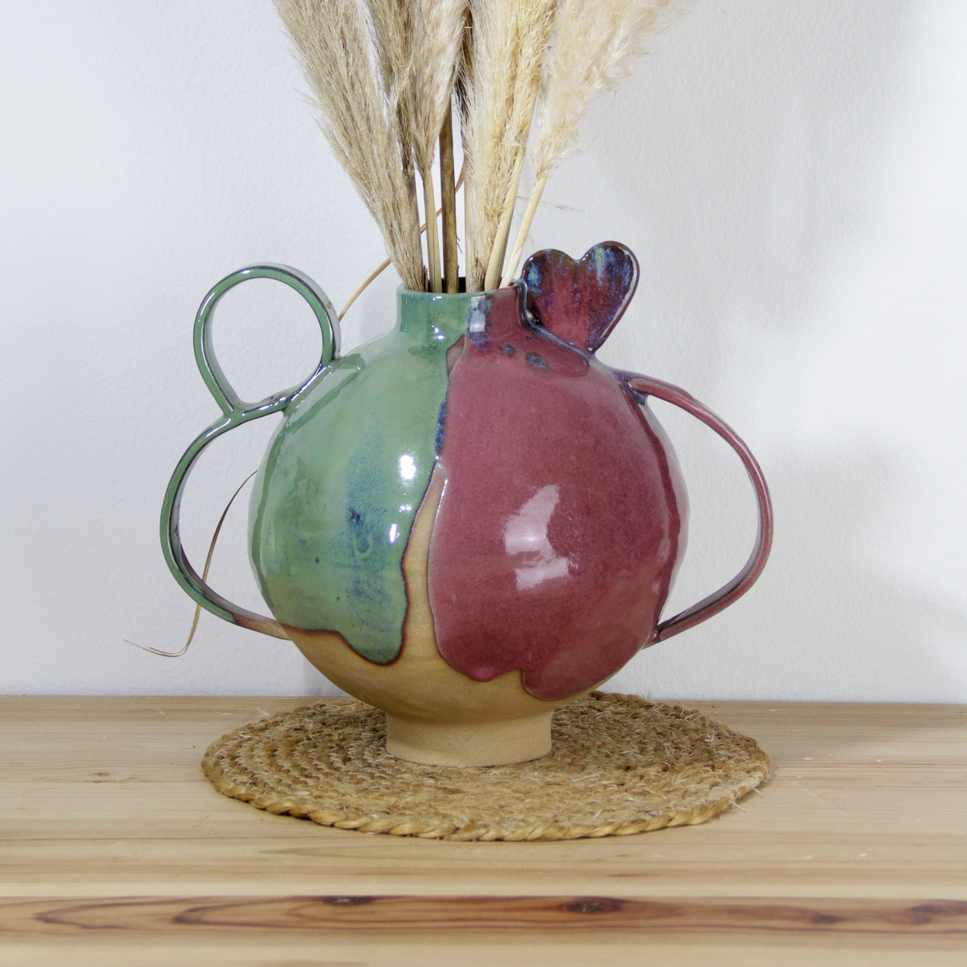 Vase coeur | Vert et rose