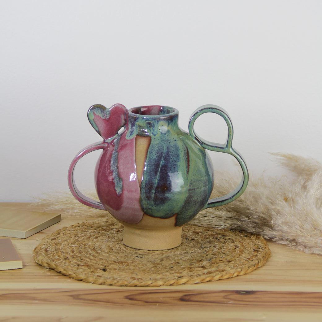 Vase coeur  | vert et rose