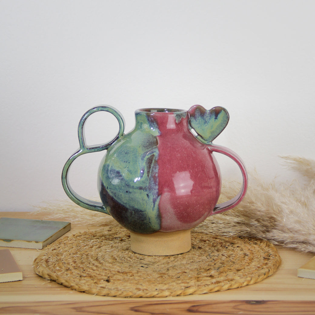 Vase coeur  | vert et rose