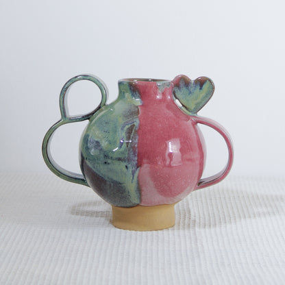 Vase coeur  | vert et rose