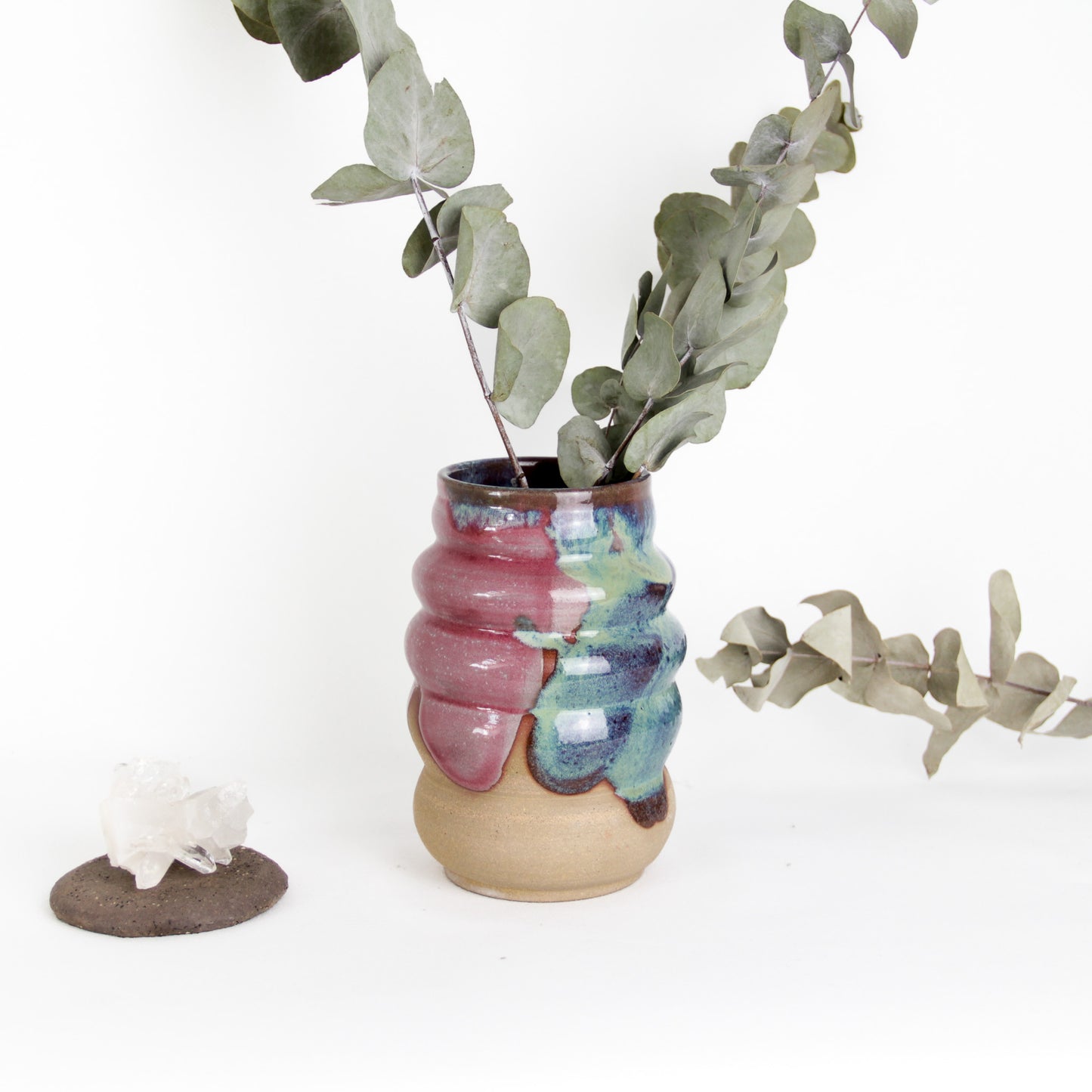 Wave Vase - pink and green